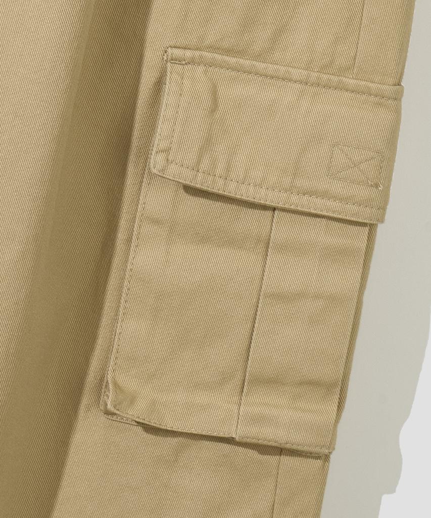 AGOD Wide Big Pocket Cotton Cargo Elastic Pants [Beige]
