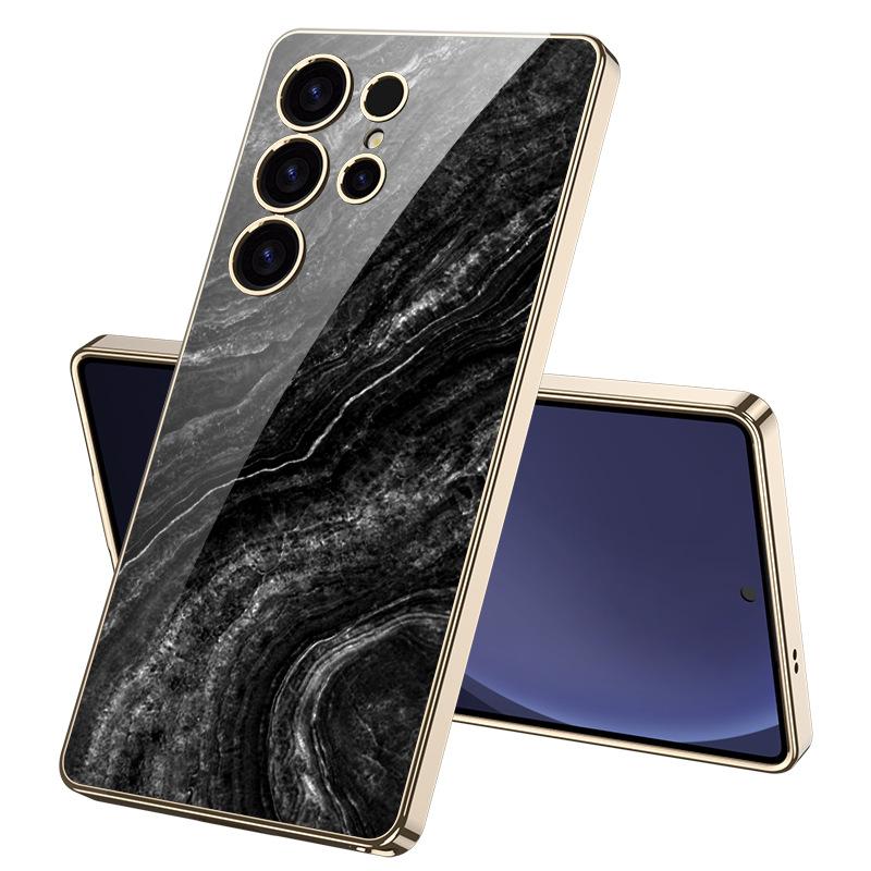 Marble Mobile Phone Case Suitable for Samsung S25 Ultra Glass Case Simple Style Men and Women Fashion Electroplated PC Hard