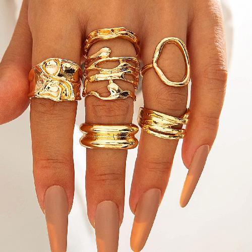 Design Geometric Baroque Pearl Ring Alloy Flower Dripping Branch Ring Set