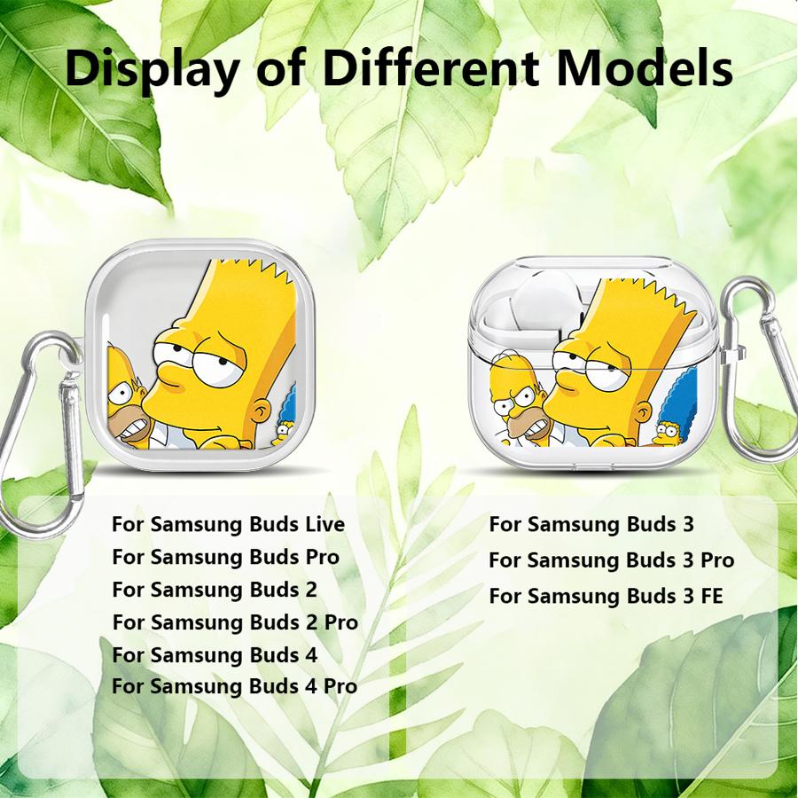 Clear Earphone Cases Cover With Hook Case For Samsung Galaxy Buds Live 4 Pro 3 FE 4Pro 2Pro 2 3Pro Cartoon The S-simpsons