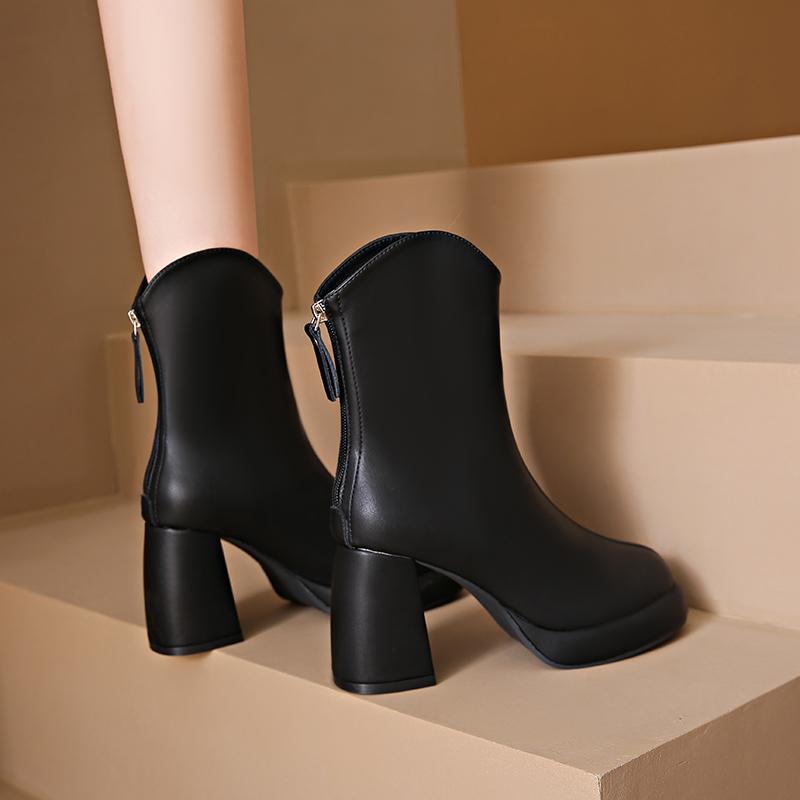New Style Popular Women Boots Shoes Cow Patent Leather High Heels Platform Black Beige Shoes Woman Dress Party Office Boots