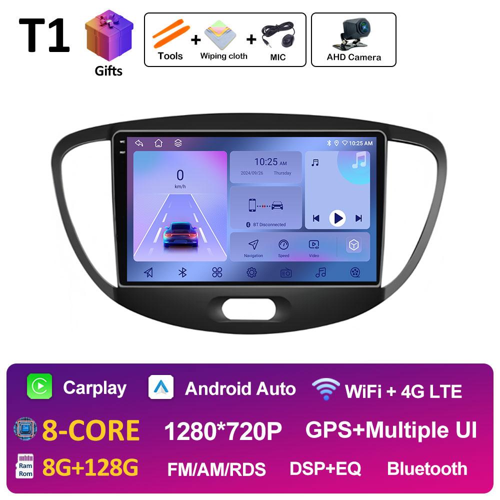 For Hyundai I10 2007 2008 2009 2010 - 2013 Android 14 Wireless Carplay GPS Navigation QLED IPS Screen Bluetooth WIFI Accessories