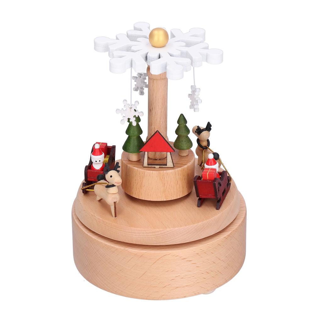 Wooden Music Box Snowflake Decor Wood Grain Texture Beautiful Sound Christmas Music Box