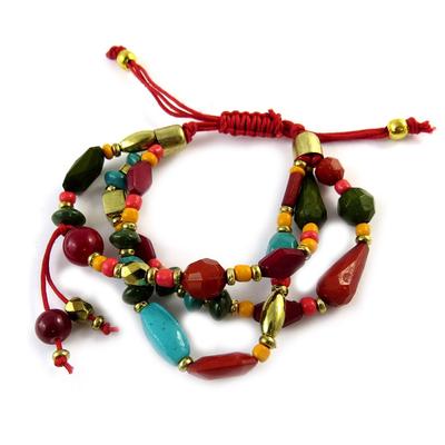 [N9221] - Multicolored Red 'Altai' Ethnic Bracelet (3 Rows)