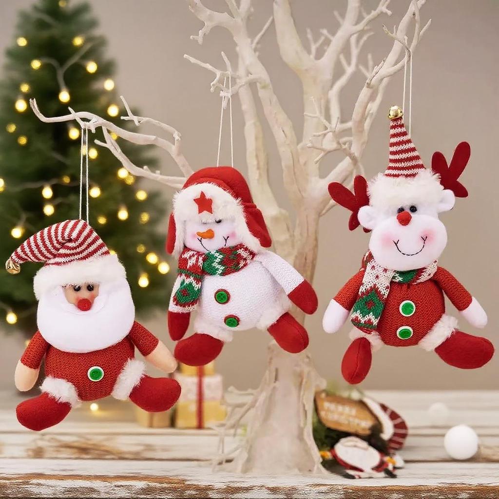 Cartoon Santa and Snowman Christmas Tree Ornaments - Plush Hanging Decorations for Holiday Festivities