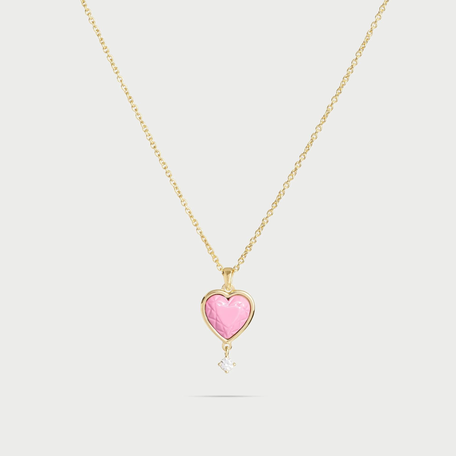 

Personalized Zirconium-Inlaid Love Oval Rhombus Pendant Necklace Copper Electroplating Color-Preserving Thin Chain Embellishment Female