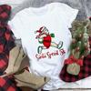 Women's Crew Neck Short Sleeve Graphic Print Christmas T-Shirts Loose Fit Casual Tees