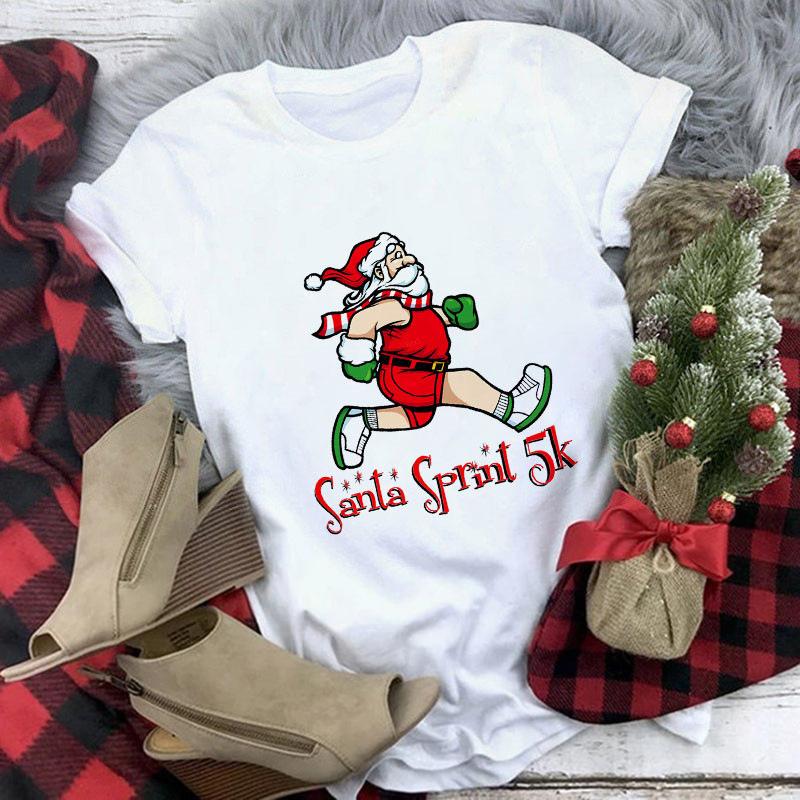 Women's Crew Neck Short Sleeve Graphic Print Christmas T-Shirts Loose Fit Casual Tees