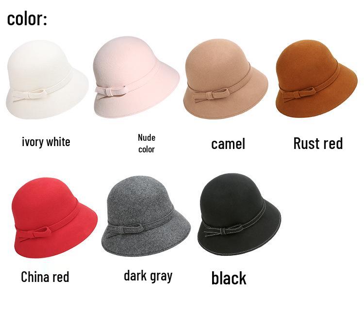 2025 Women's Autumn/Winter Hepburn Style Wool Felt Fedora Bucket Hat
