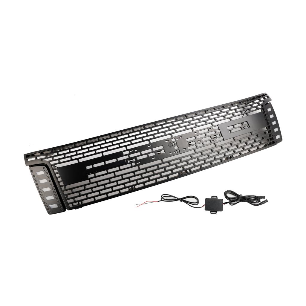 Matt Black Front Bumper Grill Grille Fit Ford Ranger T6 2012-2014 W/ LED Light