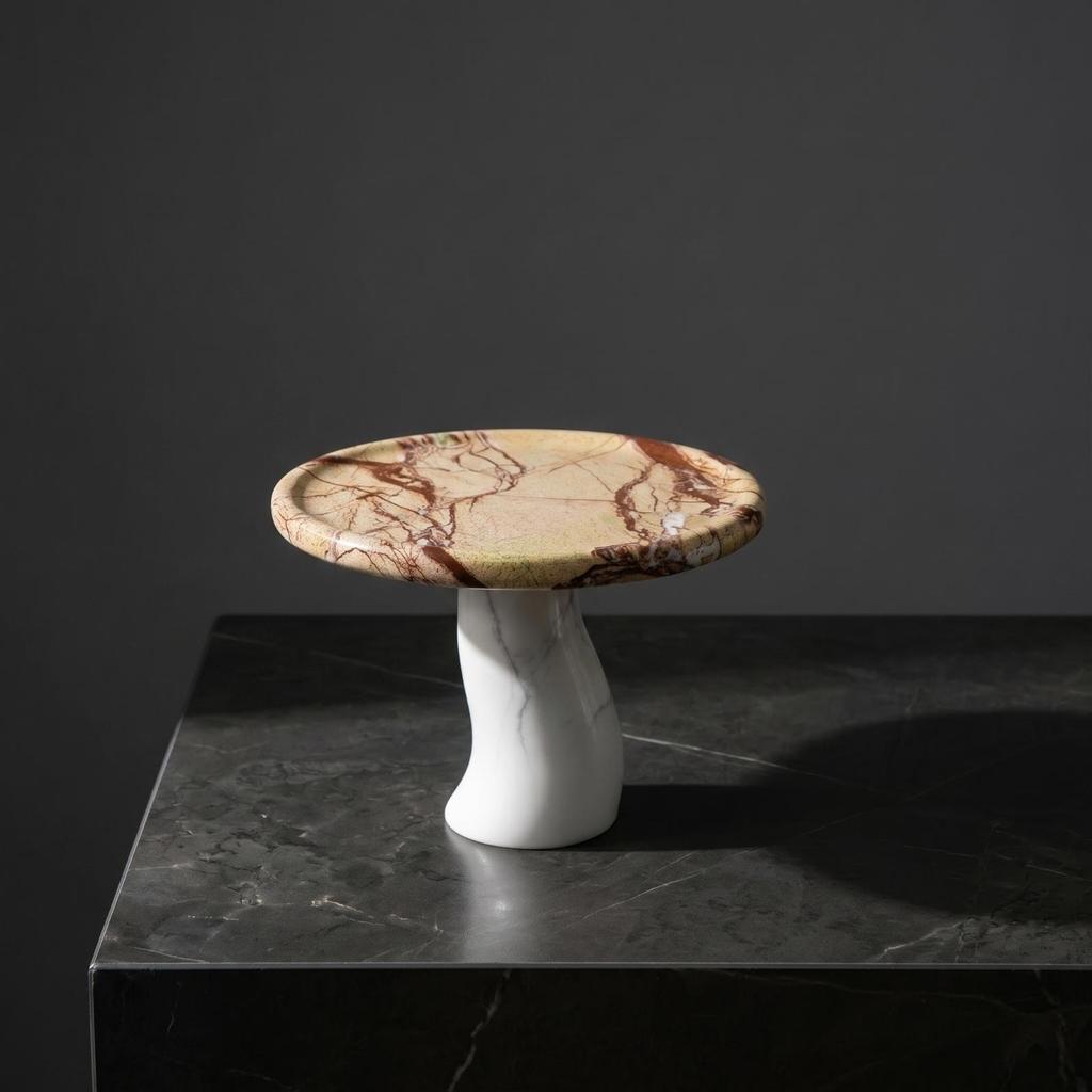 Fruit Plate Sculptural with Pedestal Marble Platter for Tabletop, Coffee Table,