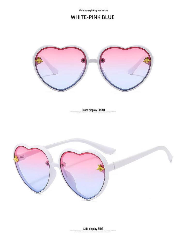 Children's Heart-Shaped Glitter Bee Sunglasses - Trendy Cartoon Style for Girls