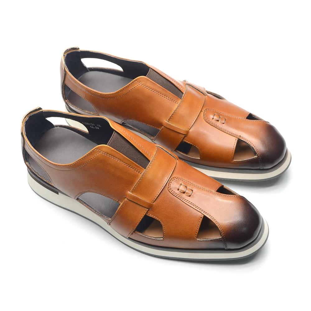 

Classic Arabic Style Mens Sandals Genuine Cow Leather Slip-On Hollow Out Casual Business Party Dress Shoes for Men Flat Footwear 46