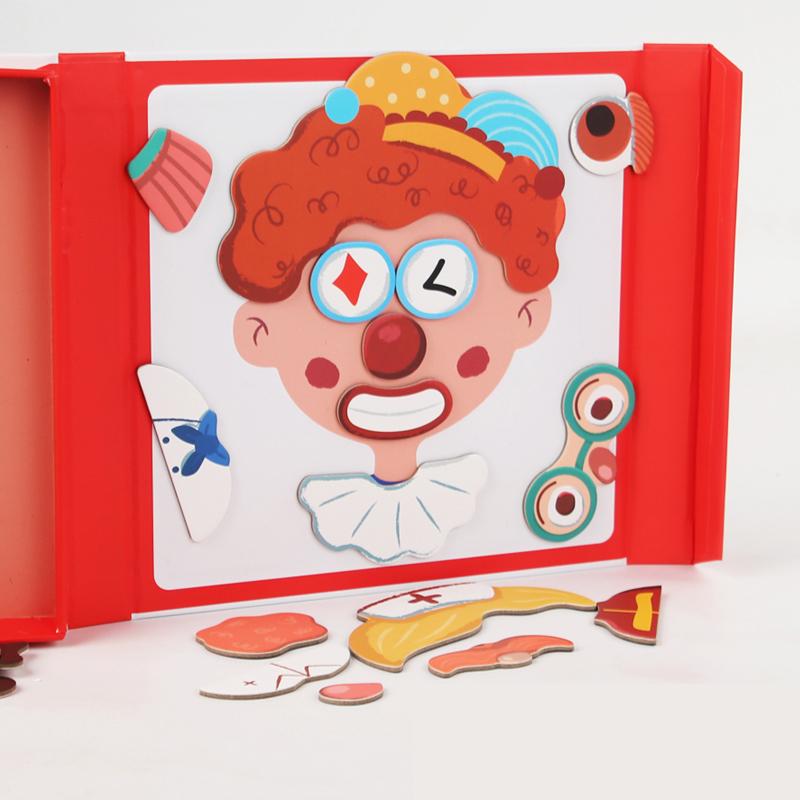 Montessori Magnetic Wooden Puzzle Toys 3D Face Clothing Change Game Educational Early Learning Brain Development for Kids Gift