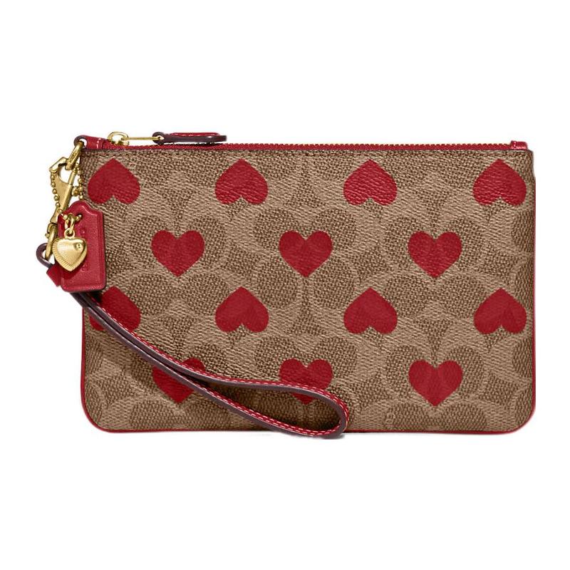

COACH Heart 19 Classic Presbyopia Zipper Closure Love Print Canvas with Leather and Calfskin Wrist Bag Clutch Small Women s Brown коричневий