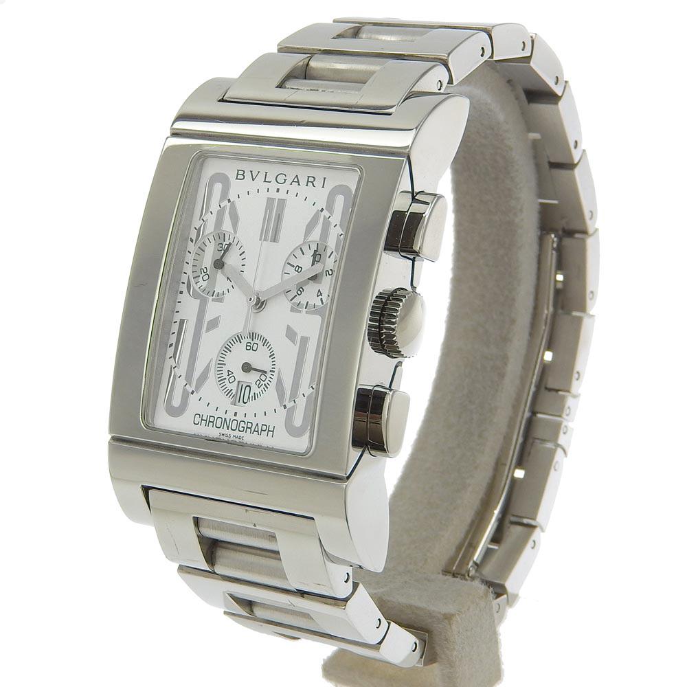 Bvlgari Rettangoro Watches RTC49S WhiteDial Stainless Steel Quartz Chronograph Mens Used