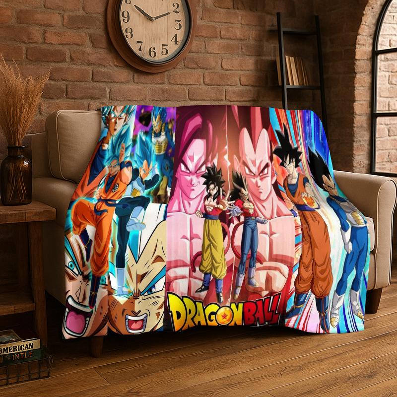 Cartoon D-Dragon Ball Anime Game Flannel Blanket Soft Warm Throw Blanket for Bedroom Living Room Bed Travel Camping Picnic Kid