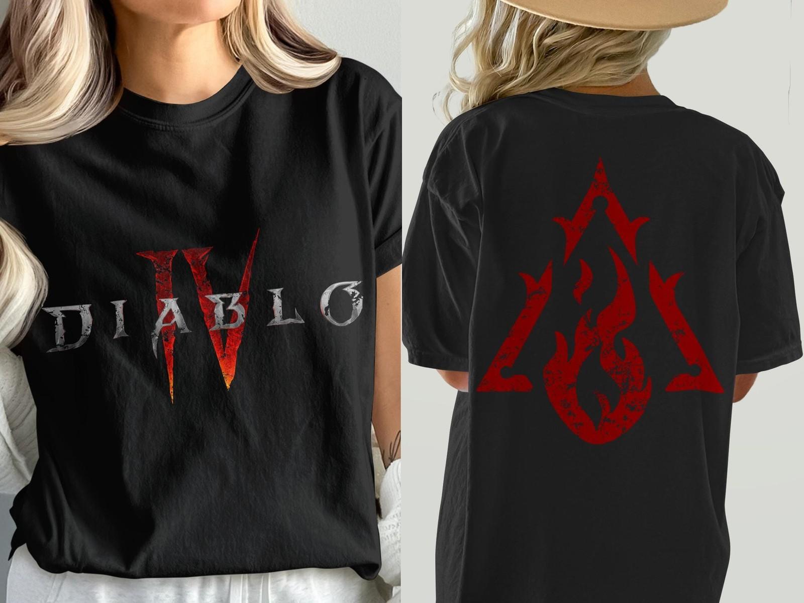 Diablo 4 Sorcerer T-Shirt Distressed Flame Design Front Back Print Shirt XXXXL