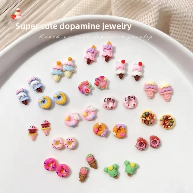 20pcs 3D Resin Cartoon Design Nail Charms Jewelry Bulk Mixed Size Ice Cream Donuts Nail Art Decorations Parts Kawaii Accessories