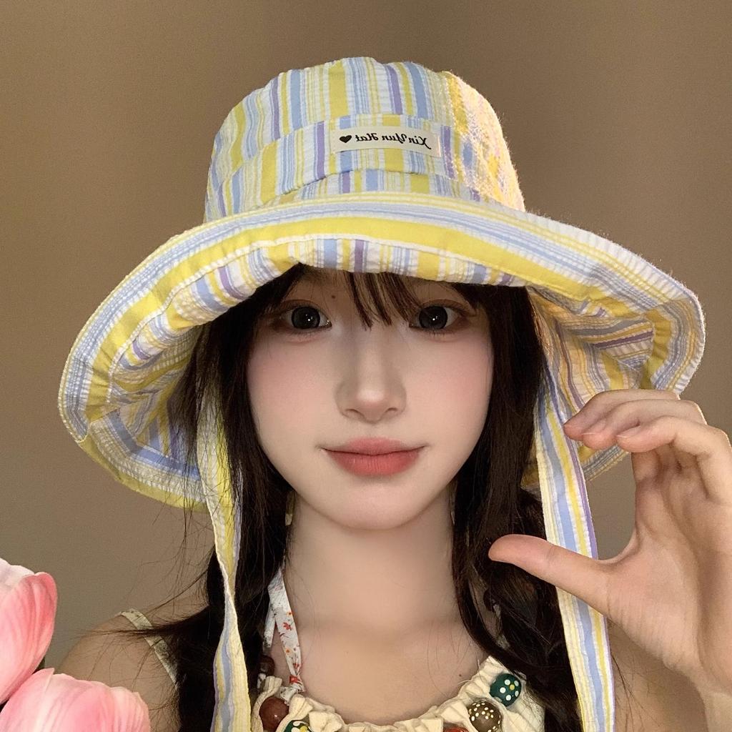 Sweet Star Strap Bucket Hat Women's Summer Hat Cute Sunshade Thin Big Brim Sunscreen Hat