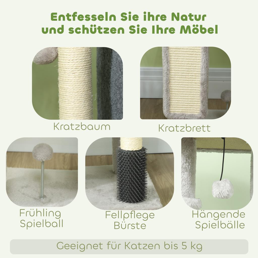 Cat Tree 104 cm Cat Tower with Cat Cave Bed Sisal Scratching Posts Scratching Board Plush Balls for Cats up to 5 kg Light Grey