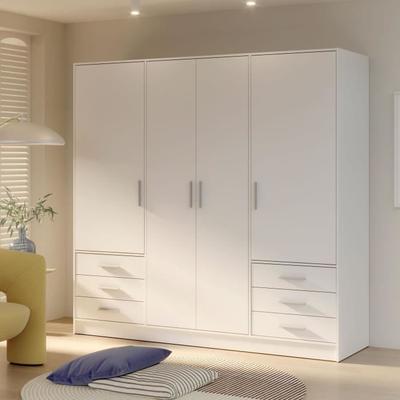 Wardrobe with 4 Hinged Doors + 6 Drawers - Chipboard - Matt White - L 206.5 X D 60 X H 200 Cm - JUPITER