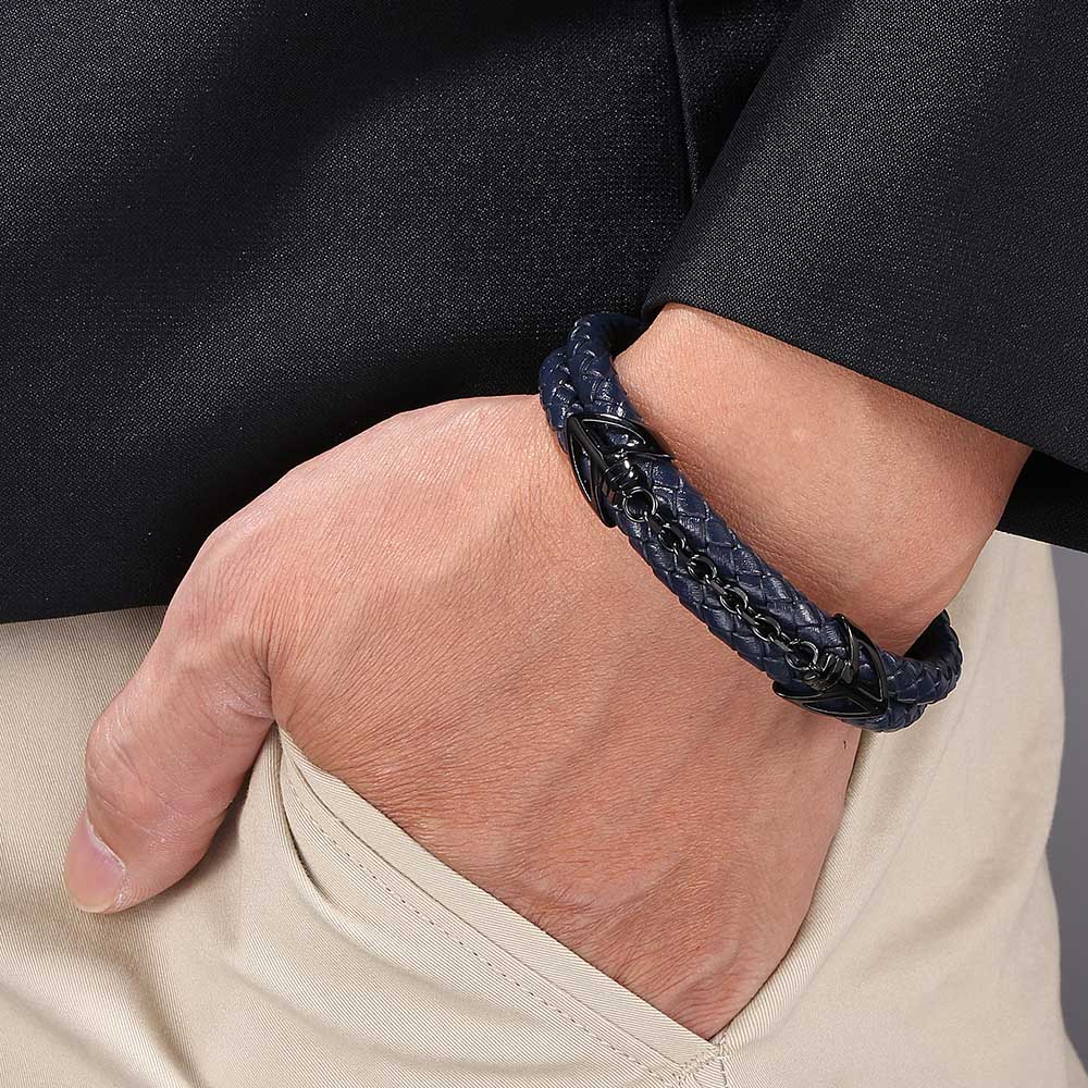 Men Jewelry Multilayer Braided Leather Bracelet Handmade Bracelet Black Stainless Steel Clasps Men Wrist Bangles