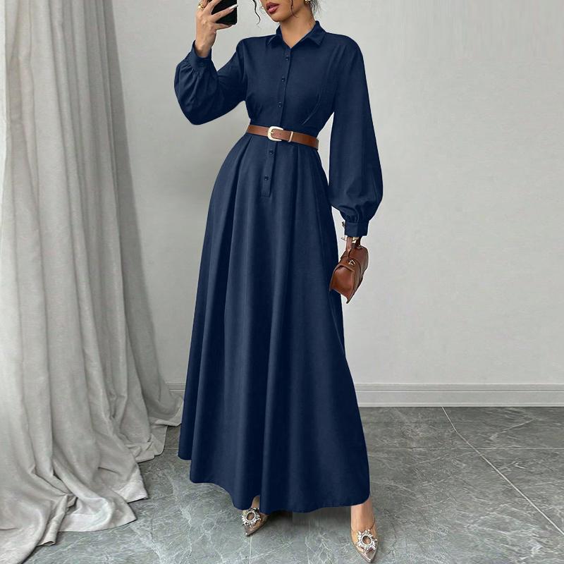 

ZANZEA Женское элегантное повседневное платье-макси с отложным воротником и длинными рукавами 5XL