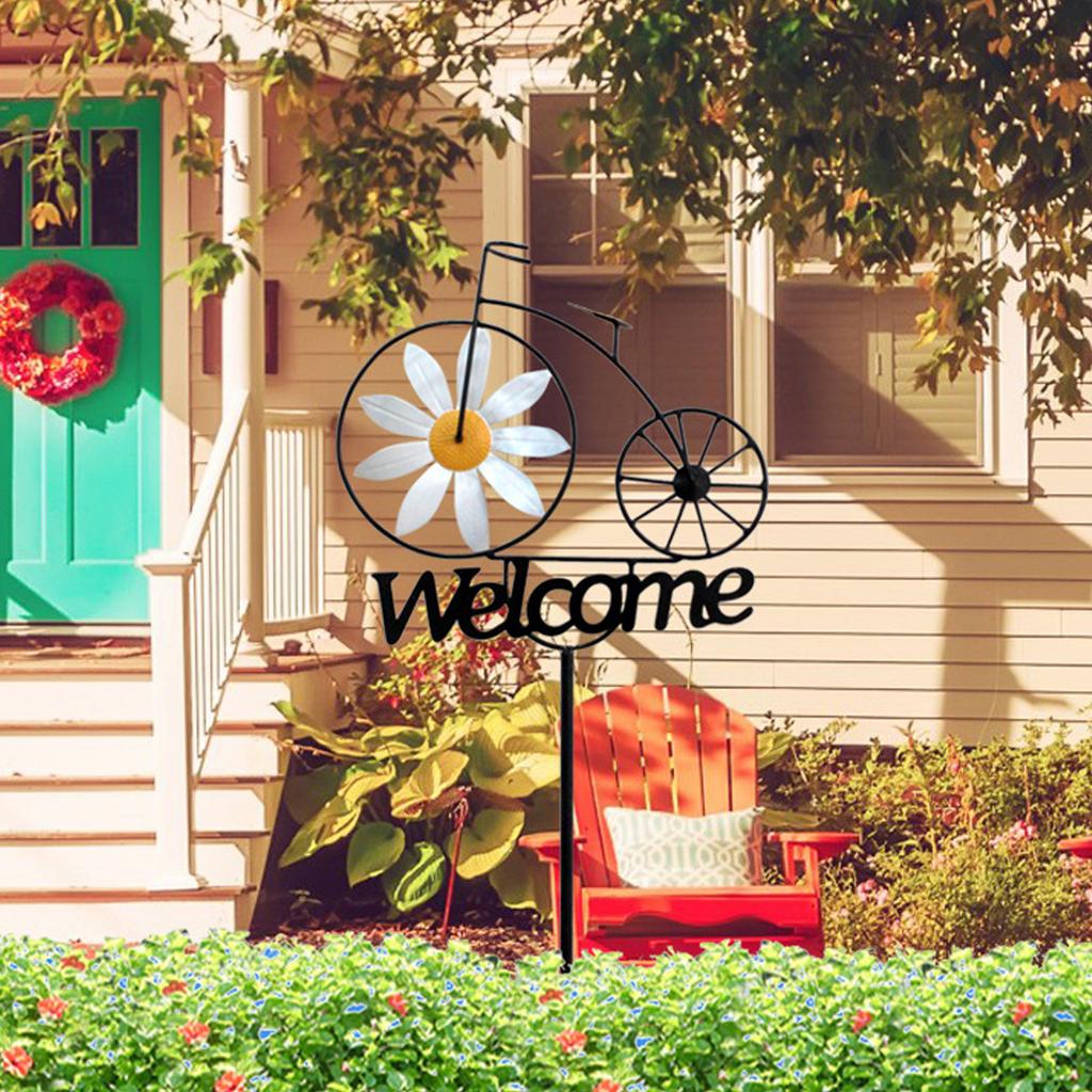 Gartenwindmühle Rustikaler Eisenpfahl Blumenwindmühle Willkommensschild Dekorationen für Draußen Terrasse Rasen Hinterhof