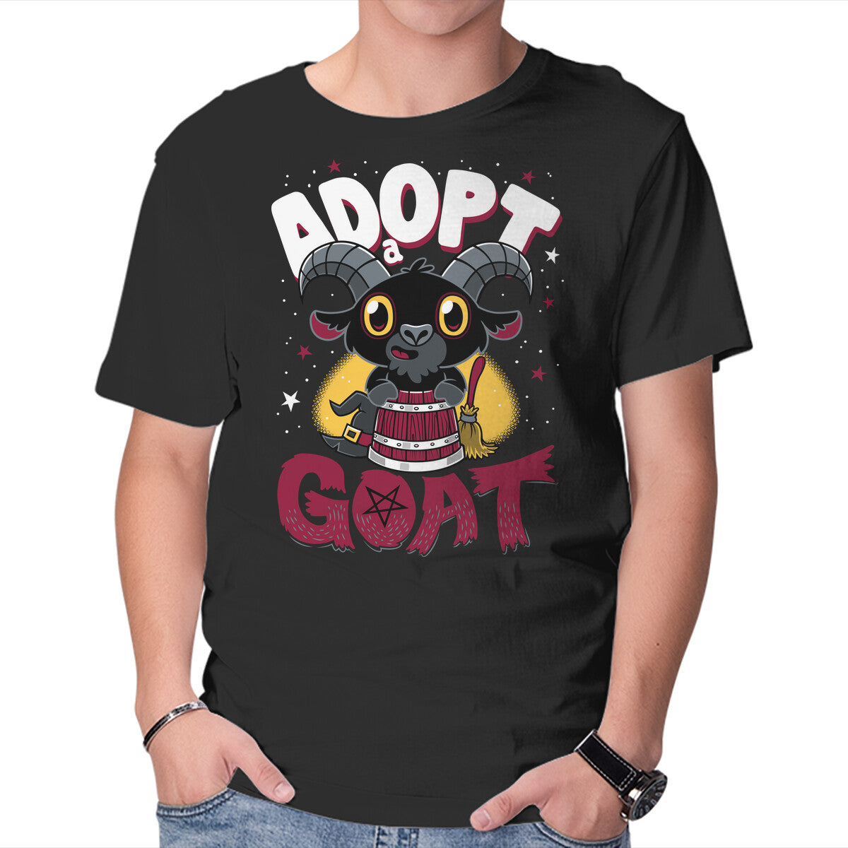 Unisex Crew Neck T-Shirt Adopt A Goat Graphic Short Sleeve Casual Tee L