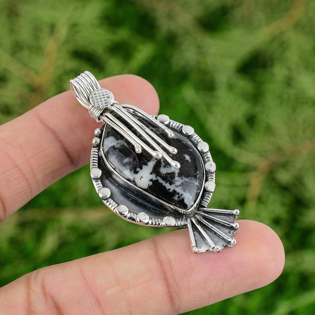 Daughters Day Deal Natural Zebra Jasper Anniversary Wife Pendant Sterling Silver