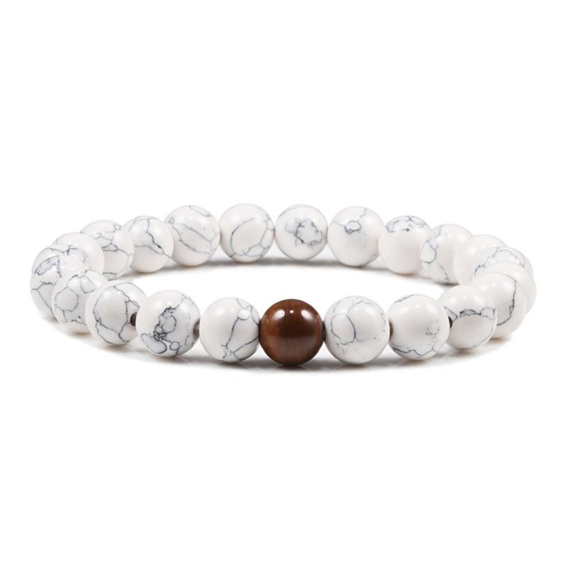 Braccialetti in Pietra Naturale di Alta Qualità Coppia Perline Distanza Pietra di Roccia Lavica Nera Bianco Elasticizzato Ciondolo Braccialetto a Filo Uomo Gioielli