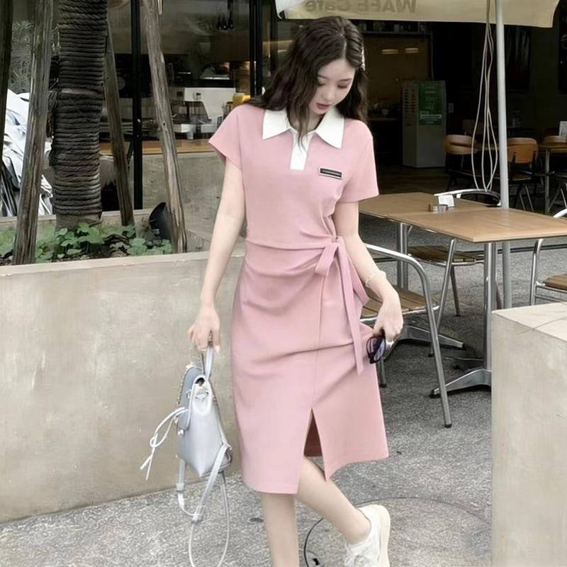 Design Strap Waist Split Dress Fat MM New Summer Loose and Thin T-shirt Long Skirt
