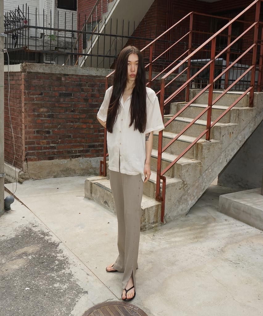 PROVO Studded Bootcut High-Waisted Pants / Beige