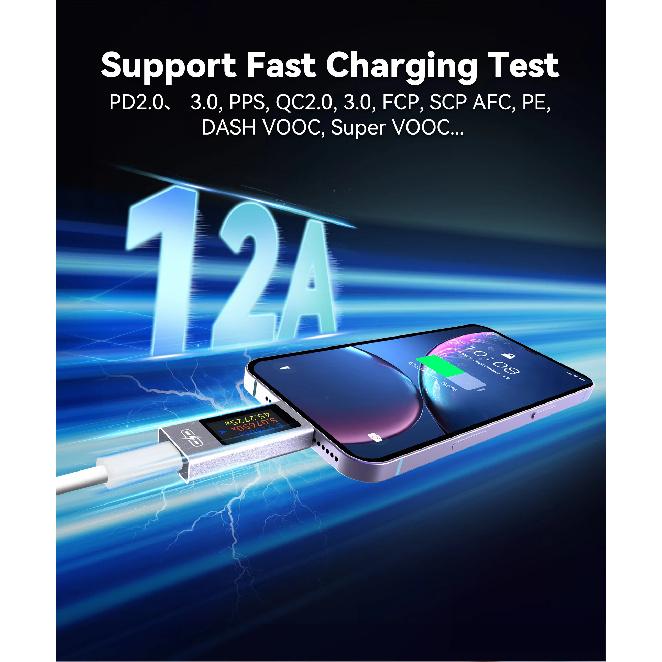 UT02C/UT03C Type-C Multi-function DC Voltage Ammeter DC 4~30V 12A Voltage Current Power Meter Phone Charging Tester Battery Test
