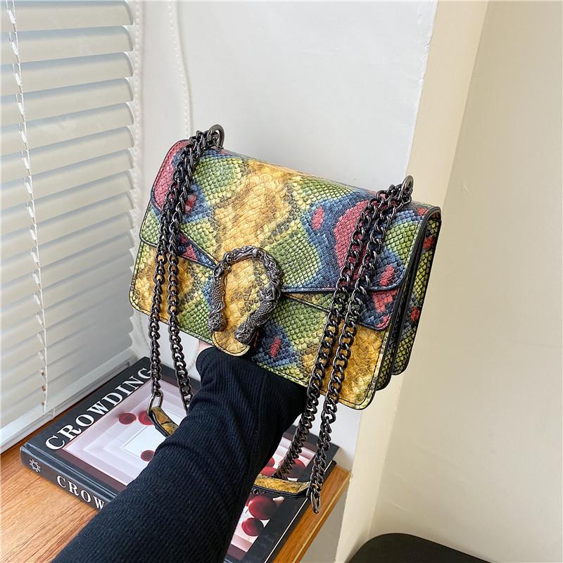 Women PU Crossbody Bag Chain Messenger Women's Bag Double Compartment Small Square Bag New Crocodile Pattern Bag