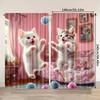2 Panels Cute Kitten Printed Curtains Playing With Yarn Ball Polyester Living Room Bedroom Window Drapes Home Decor