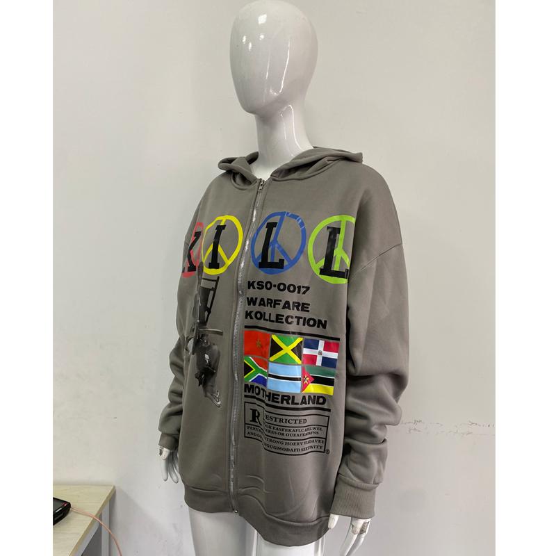 Spring and Autumn Y2K Fashion Loose Zipper Hoodie Street Harajuku Wild Cartoon Letter Printed Coat