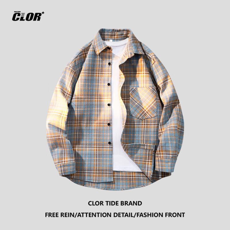 Мужская клетчатая повседневная рубашка CLOR свободного кроя 2XL