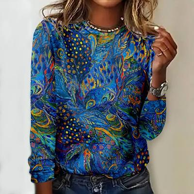Peacock Feather Print Fashion Fall Long Sleeves T Shirt Cotton Trend Women's T-shirts Tops Streetwear