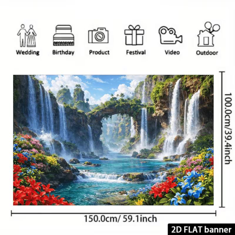 2D Exotic Waterfall Backdrop Tropical Forest River Nature Photo Booth Banner