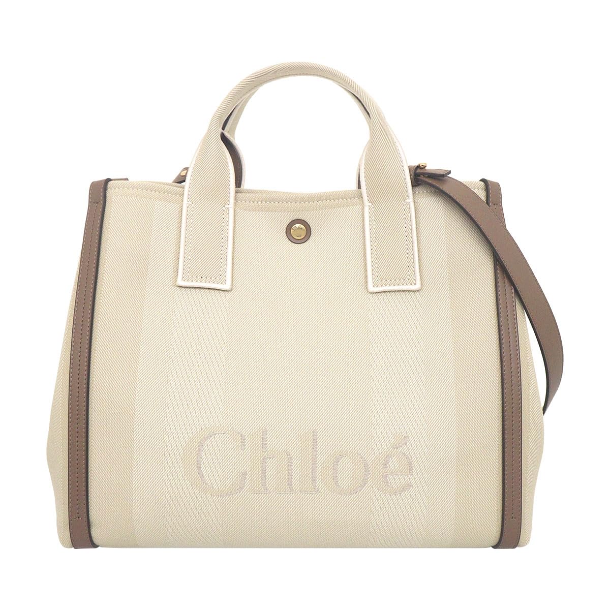 

Chloe Tote Bag CHC25SS910 O65 Vegetal Beige CARRY Stripe Cotton Canvas Jacquard Tote for Women [Brand Name] [Used]