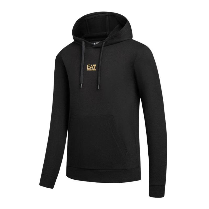 Emporio Armani EA7 FW24 Logo Print Solid Hooded Long Sleeve Sweatshirt Men Black 8NPM32-PJVRZ-0208