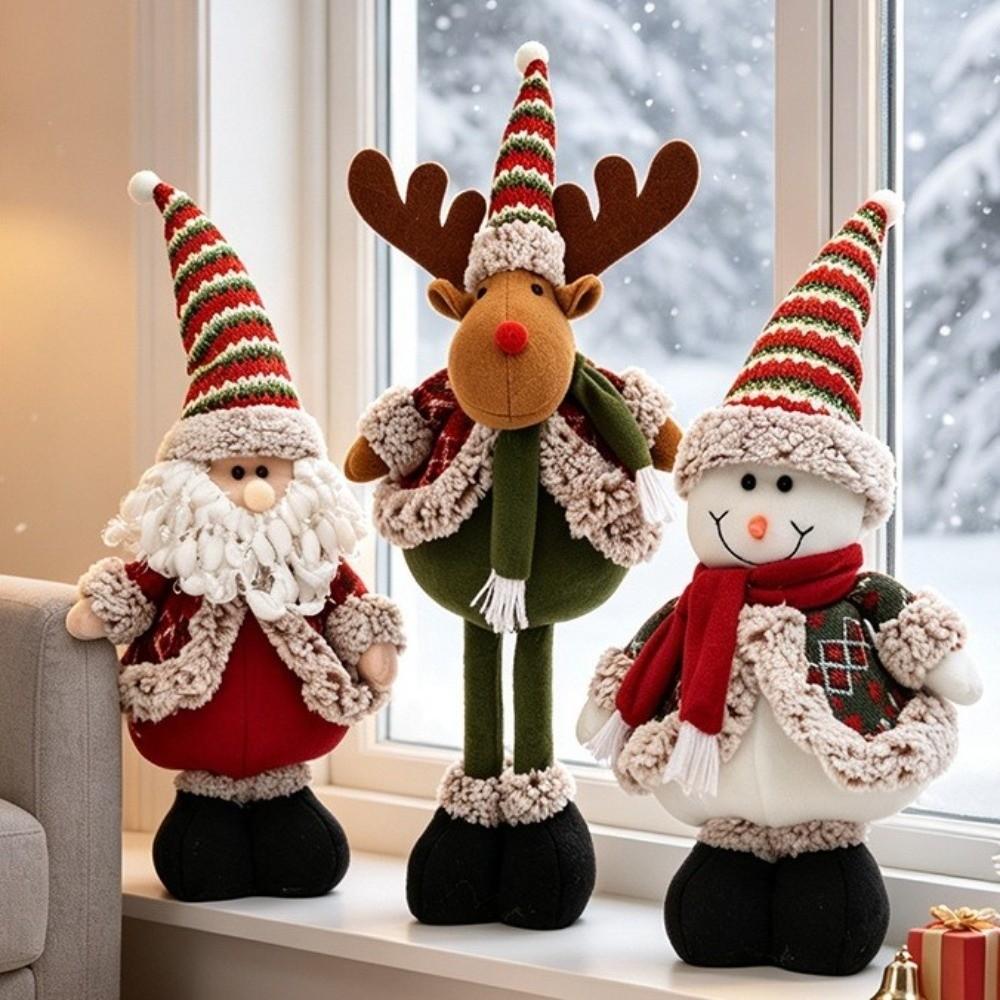 Adjustable Leg Santa Standing Figurine Santa Xmas Snowman Decor Doll