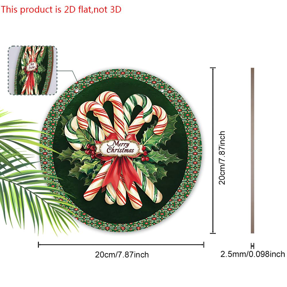 Classic Christmas Wooden Sign with Candy Canes Pattern - Navidad Round Sign for Front Door, Wall Hanging Decor - Ideal Christmas Gift