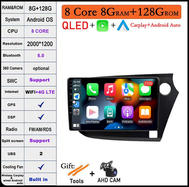 QLED Android 14 For Honda INSIGHT 2 2009-2014 Car Radio Multimedia Player Autoradio DSP Navigation GPS CarPlay Stereo