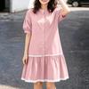 ZANZEA Women Stand Collar Summer Lace Splice Hem Loose Half Sleeve Dress