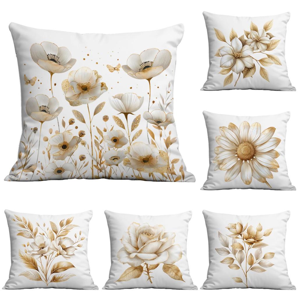 New Floral Pillowcase Gold Printed Home Living Room Sofa Cushion Pillowcase