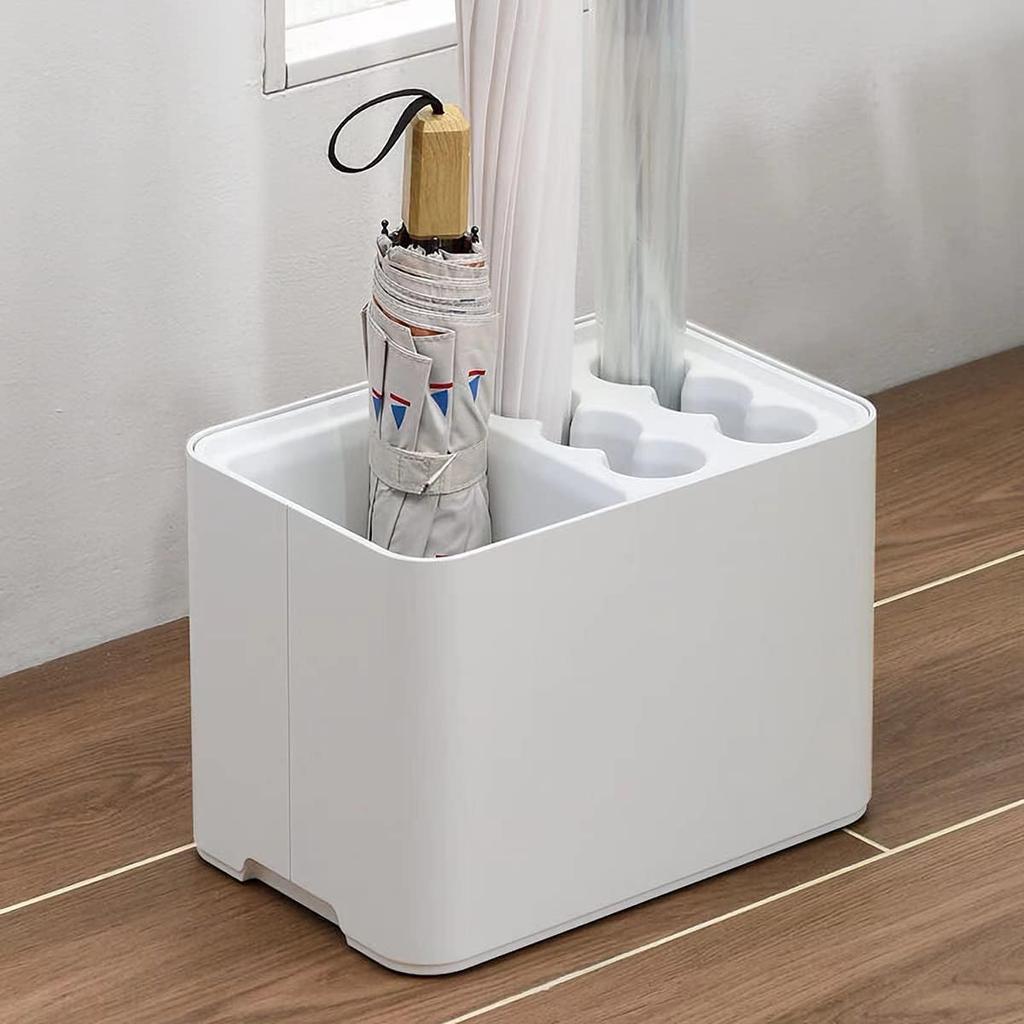 YMJOGGUE Umbrella Stand, Holds 10 Umbrellas, Umbrella Storage, Detachable Water Tray, Compact, Entryway Storage, Indoor Use (White)