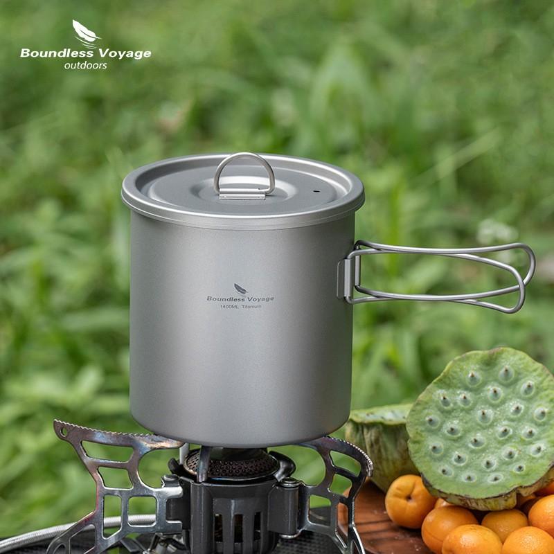 Oală de Camping din Titan Pur cu Mâner 1.4L Ușoară Gătit în Aer Liber Supă Instant Noodles Terci Fierbere Apă